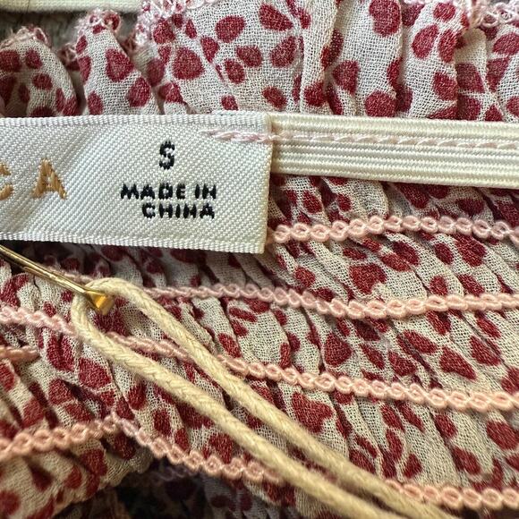 O. Vianca Red Floral Ruched Shirred Mini Dress Puff Long Sleeve  Small NEW - Picture 7 of 7